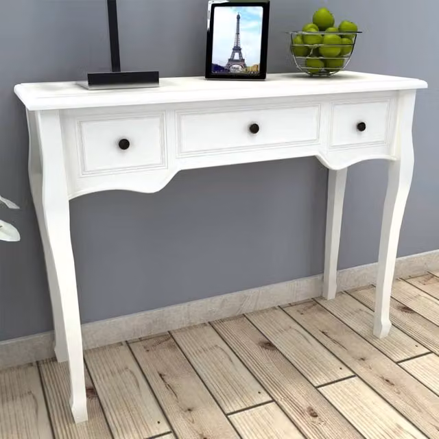 Berkfield Home Classic Lacquered White Dressing Console Table with Three Drawers