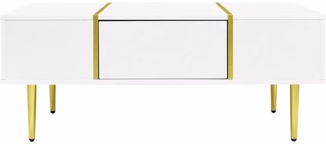 KORVIXA Modern Glossy White and Gold Square Coffee Table W/D/H: 60 x 60 x 41.5 cm