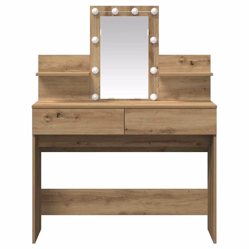 Berkfield Home Artisan Oak Dressing Table with Hollywood LED in Brown, W/D/H: 100 x 40 x 130 cm – 3