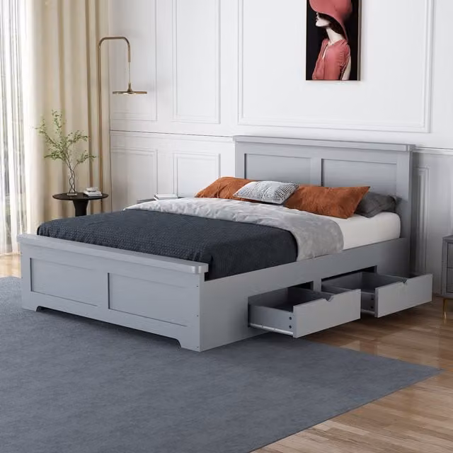 Flintshire Furniture Conway Double Bed in Grey with Drawers