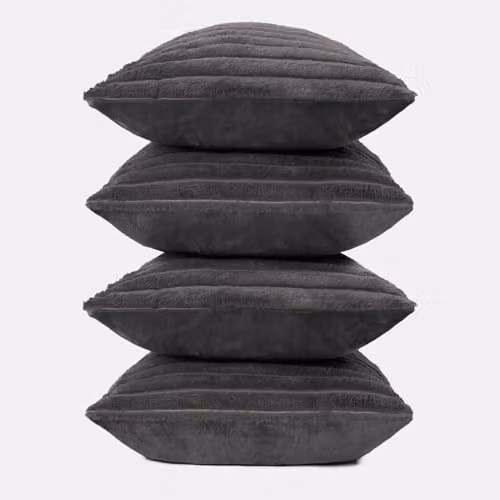 OHS Pack of 4 Grey Faux Fur Square Scatter Cushions with Removable Covers, W/D/H: 45 x 45 x 45 cm – 8