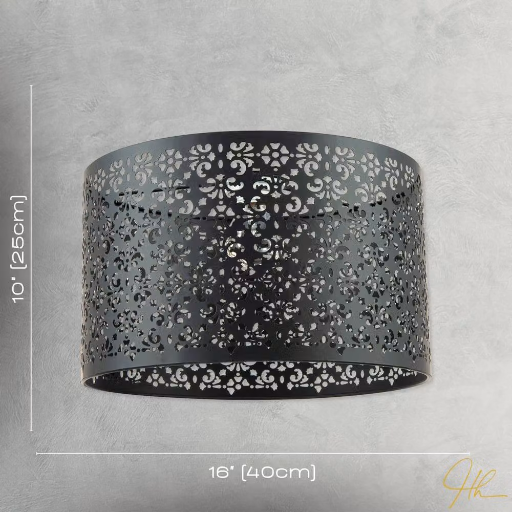 Happy Homewares Moroccan Designed Black Metal Round Pendant Shade with Floral Decor, Diameter: 40 cm – 5