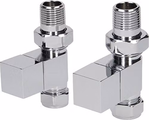 DuraTherm Straight Modern Cube Polished Chrome Radiator Valves (Pair)