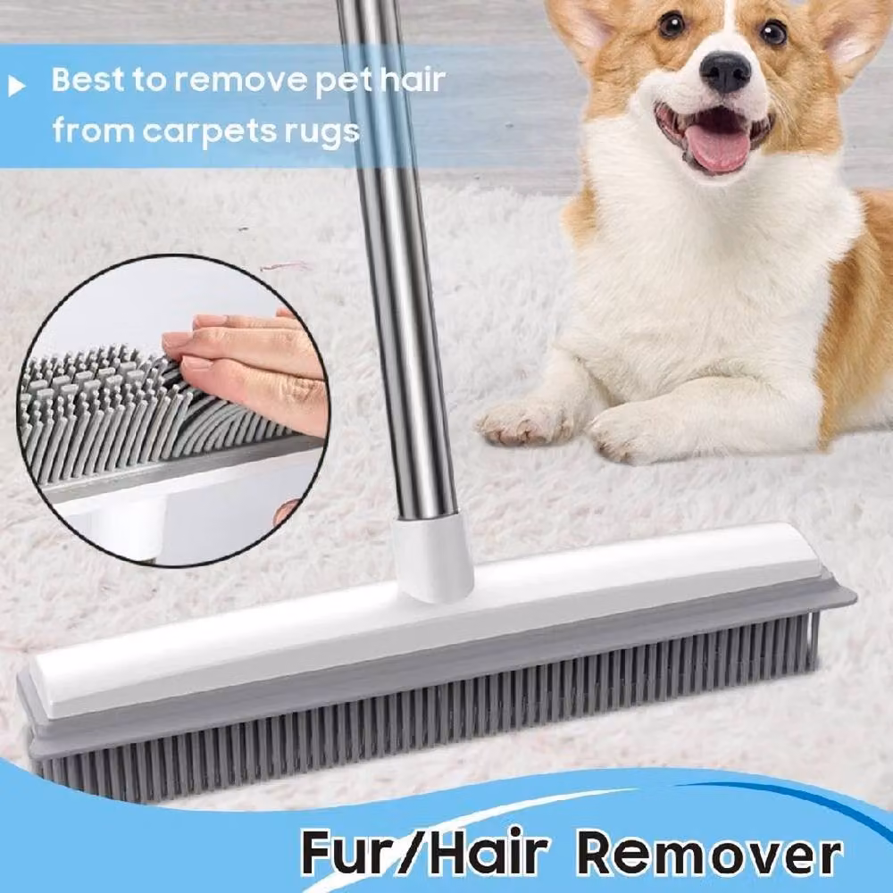 FLAVORA 2-in-1 Grey Rubber Broom and Pet Hair Remover with Scraper – 2