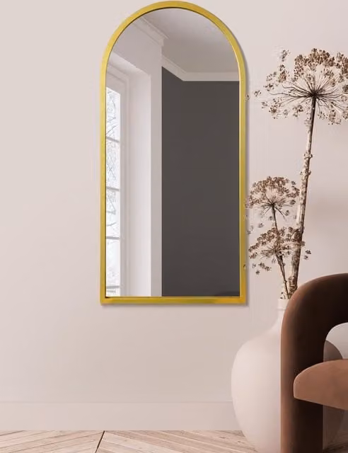 MirrorOutlet Gold Metal Framed Arched Wall Mirror, W: 120 cm, H: 60 cm