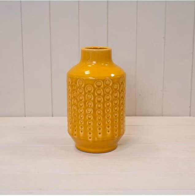 KDMD Yellow Charming Ceramic Vase with Dotted Retro Design