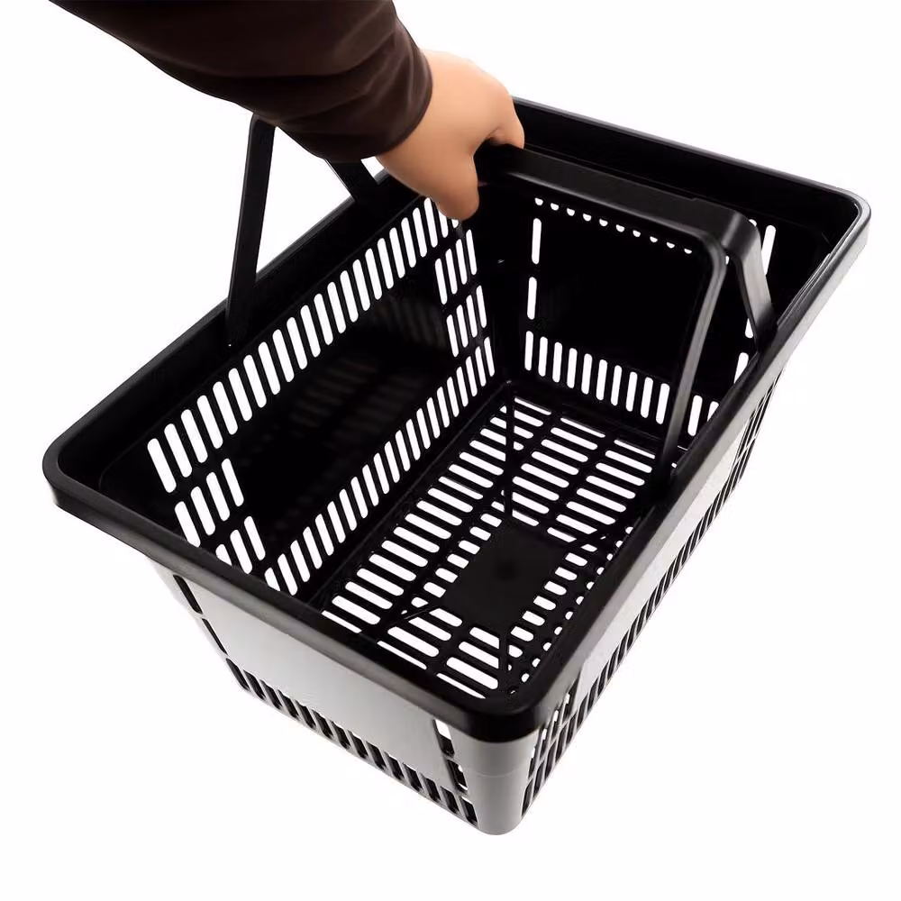 SPETLEK 28L Black Plastic Stackable Slatted Shopping Basket – 5