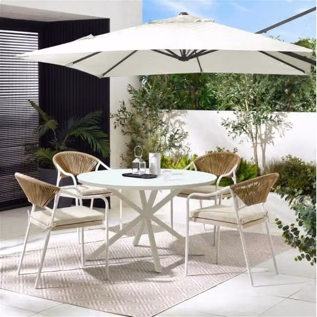 Furnitureboxuk Nanterre Round Table and 4 Elba Chairs Outdoor Set in Cream
