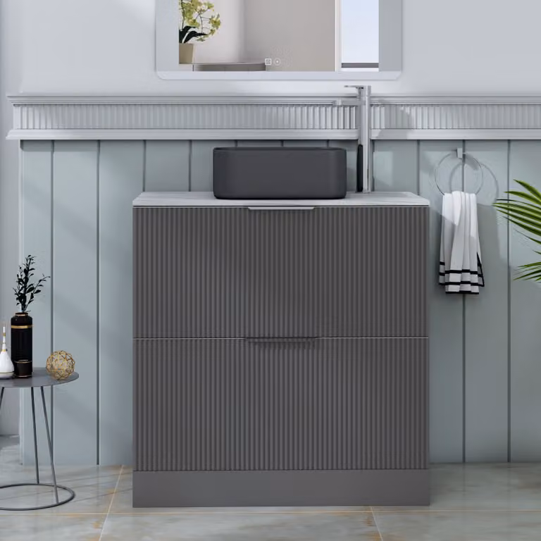 Royal Bathrooms Evora 800mm Graphite Grey Fluted Floor Standing Countertop Vanity Unit with 2 Drawers and Art Square Basin