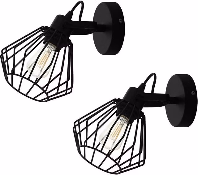 Loops 2 Pack Black Metal Open Wire Frame Ceiling and Wall Light with E27 Socket