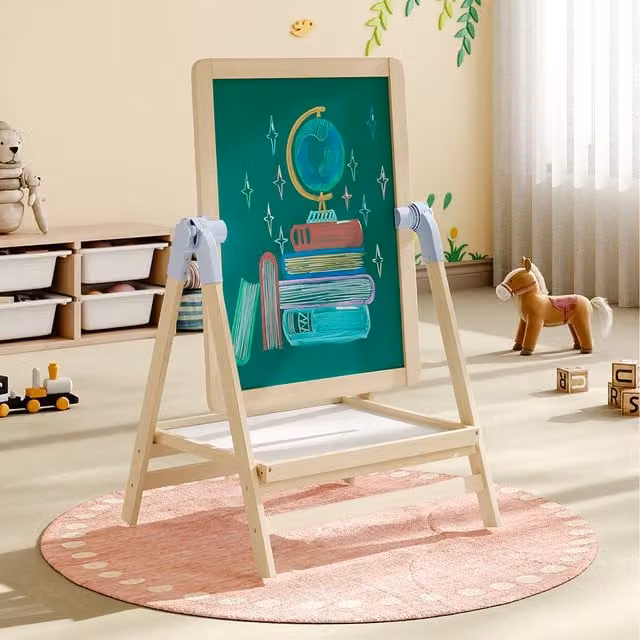 Kidkid Rotatable 2-Sided Wood Easel for Kids in Natural Brown