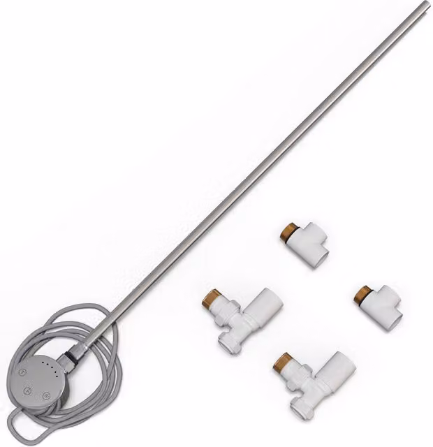 UK Radiators Talus Dual Fuel Towel Rail Kit with Touch Thermostatic Valve, White, Height: 63 cm