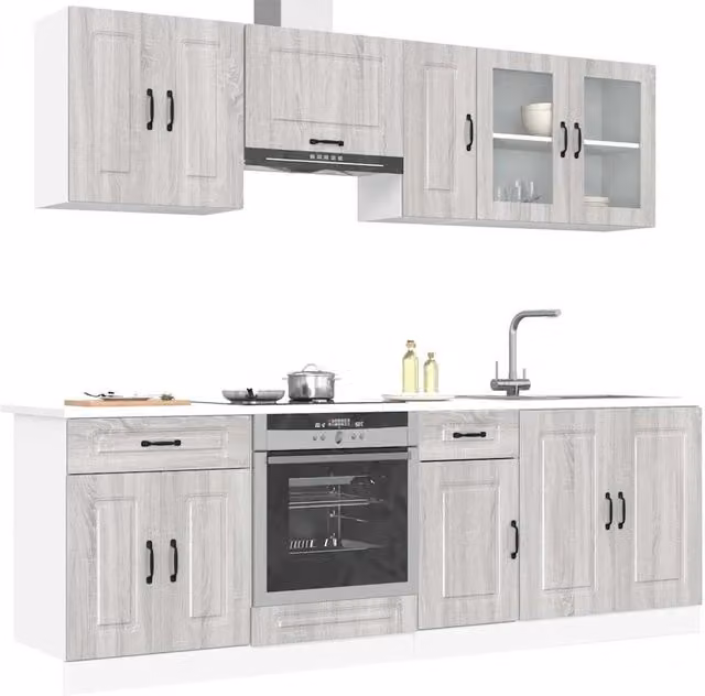 Berkfield Home Kalmar 8 Piece Modern Kitchen Cabinet Set in Grey Sonoma Engineered Wood