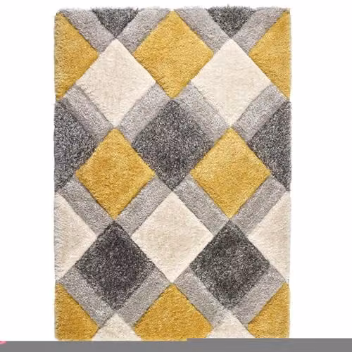 Phoenox Textiles Limited Origins 3D GEO Shaggy Rug in Yellow, W: 160 cm x L: 230 cm – 3