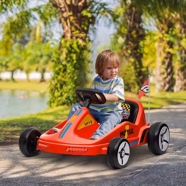 AIYAPLAY 6V Electric Go Kart with Music, Light and Horn in Red for Ages 3-5 Years