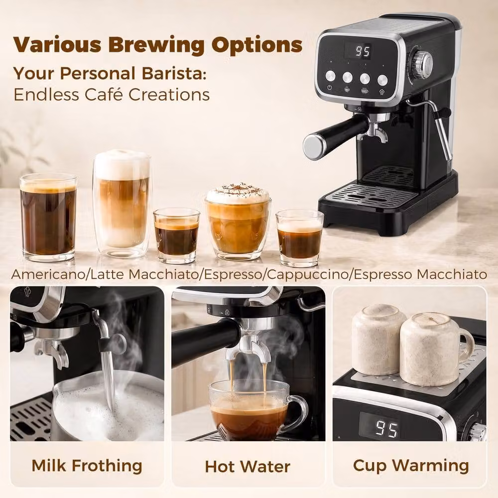 HOMCOM Espresso Machine with 20-Bar Pressure in Black – 5
