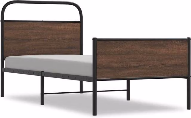 Berkfield Home Bed Frame in Brown Oak, W/D/H: 90 x 190 cm