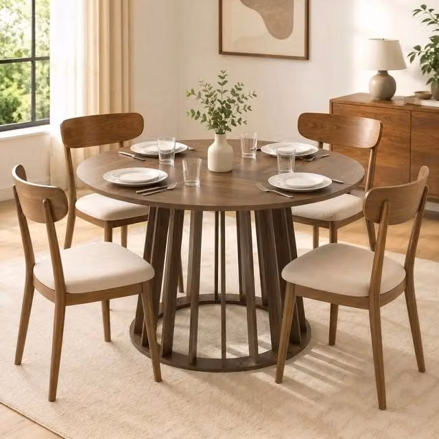 FORGEVIO Modern Round Wood Dining Table in Brown, Diameter: 120 cm, Height: 75 cm – 1