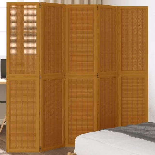 Berkfield Home 5 Panel Room Divider in Brown Solid Paulownia Wood