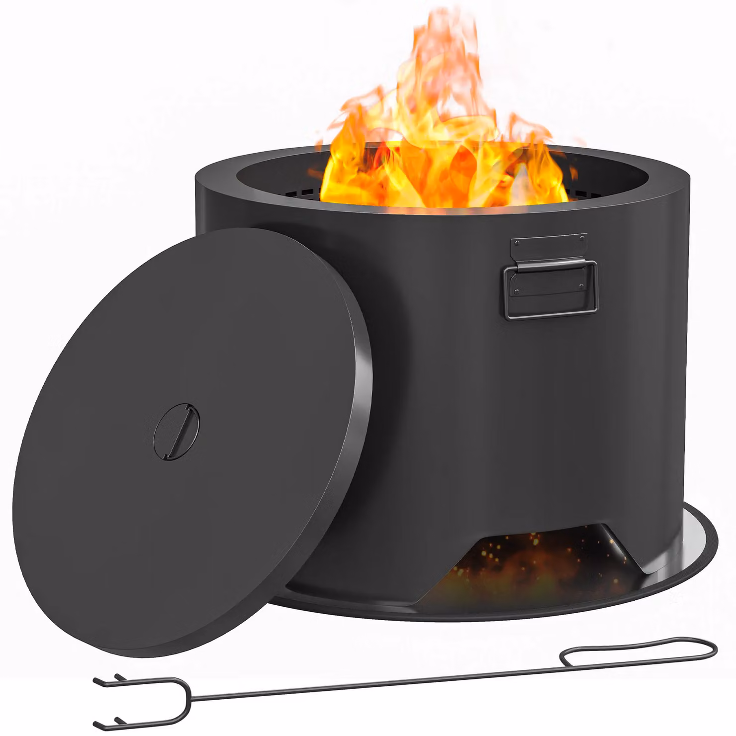 OUTSUNNY Black Round Outdoor Fire Pit with Lid and Fire Poker – 2