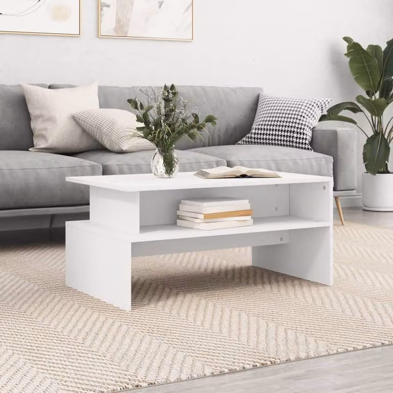 Berkfield Home Modern White Decorative Coffee Table W/D/H: 90 x 55 x 42.5 cm