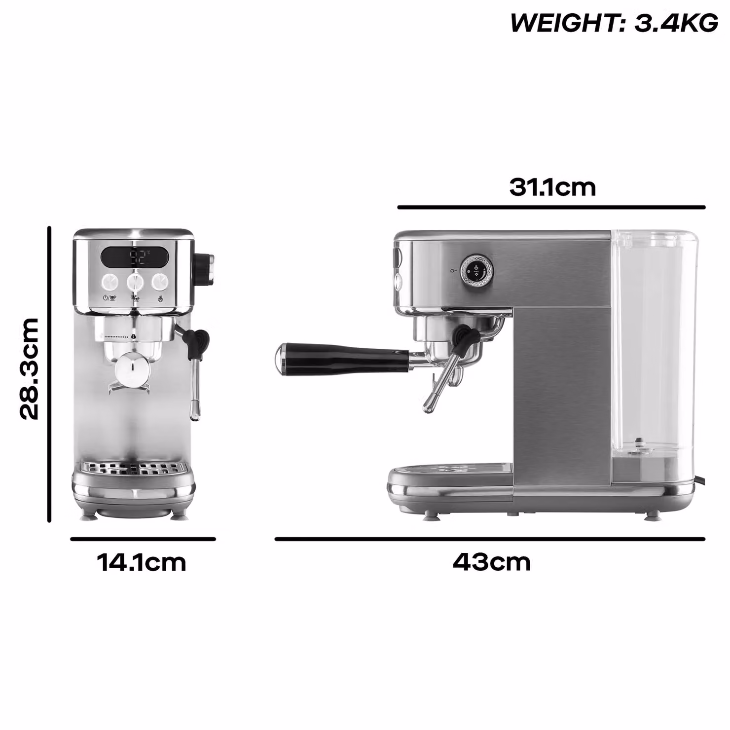 Daewoo 20 Bar Espresso Machine with Digital Display and Milk Frother in Silver – 6