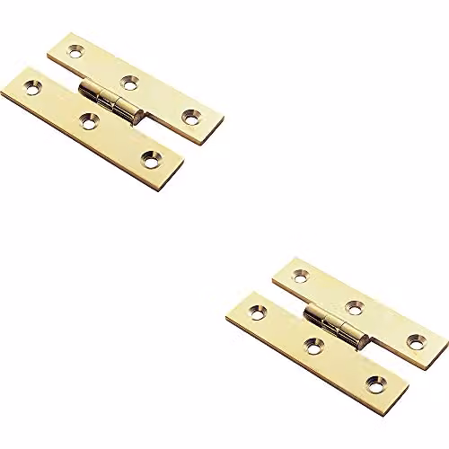Loops 2 Pack H Pattern Cabinet Hinges in Polished Brass, W: 63 mm, H: 38 mm, D: 2 mm