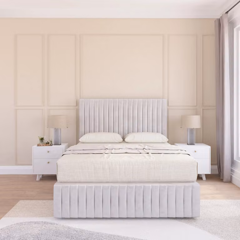 Sloomy Madison Double Divan Bed Base in Silver Velvet Fabric, W/D/H: 140 x 200 cm