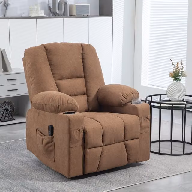 HOMCOM Brown Fabric Powered Lift Assist Riser Recliner Chair for Seniors