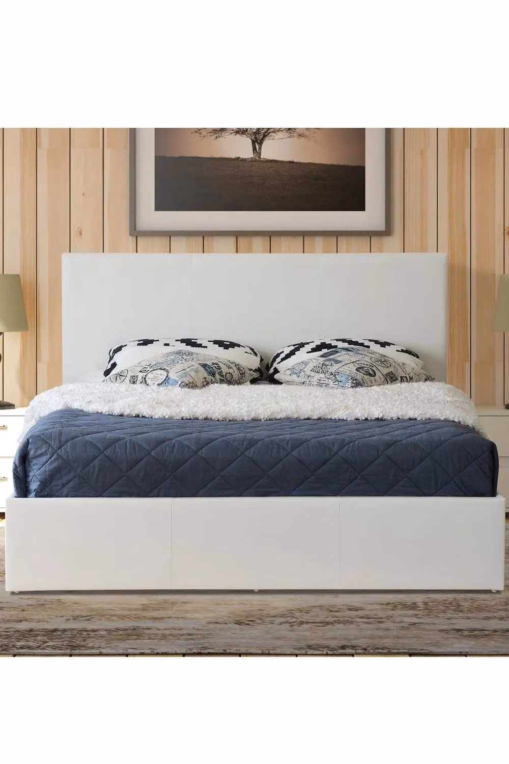 Modernique Single Leather Ottoman Storage Bed in White with Wooden Slatted Gas Lift-up Base W/D/H: 90 x 190 x 89 cm – 2