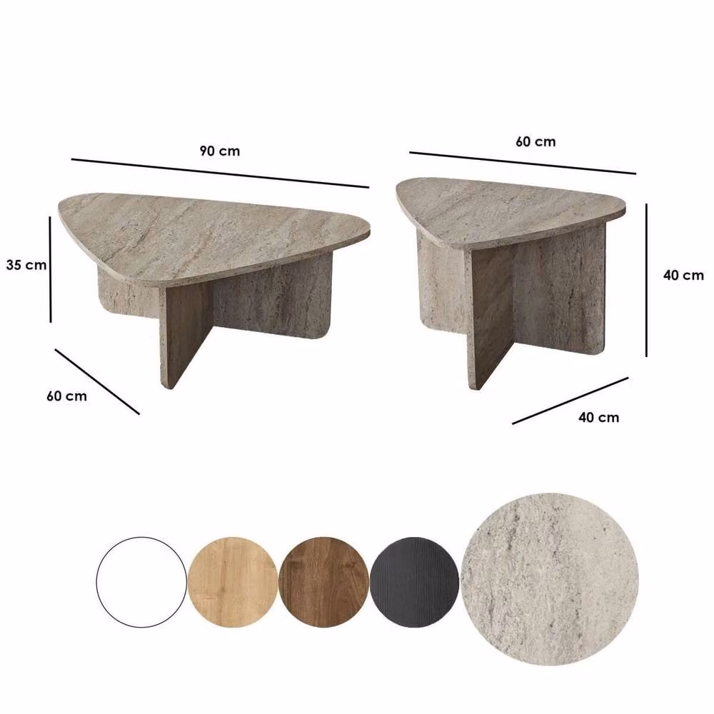 CALICOSY Set of 2 Triangular Coffee Tables with Rounded Edges in Beige – 3
