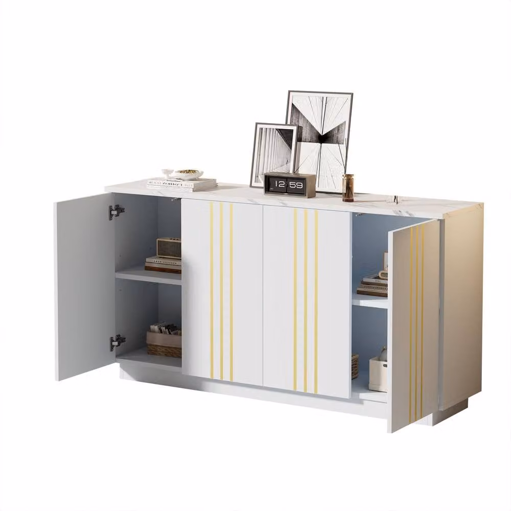ModernLuxe Sideboard Storage Cabinet with 4 Doors and Adjustable Shelves in White and Gold – 2