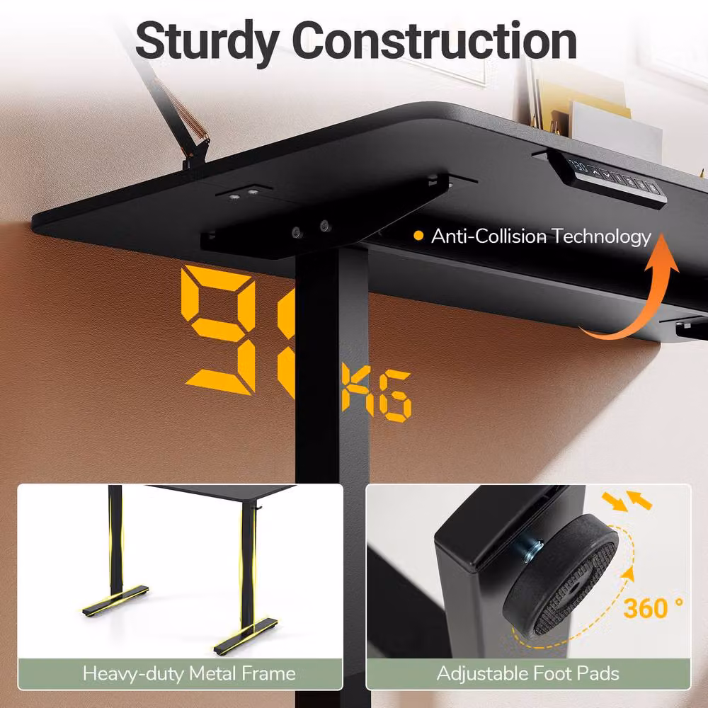 Costway Electric Height Adjustable Ergonomic Standing Computer Desk in Black, W/D: 120 x 60 cm – 3