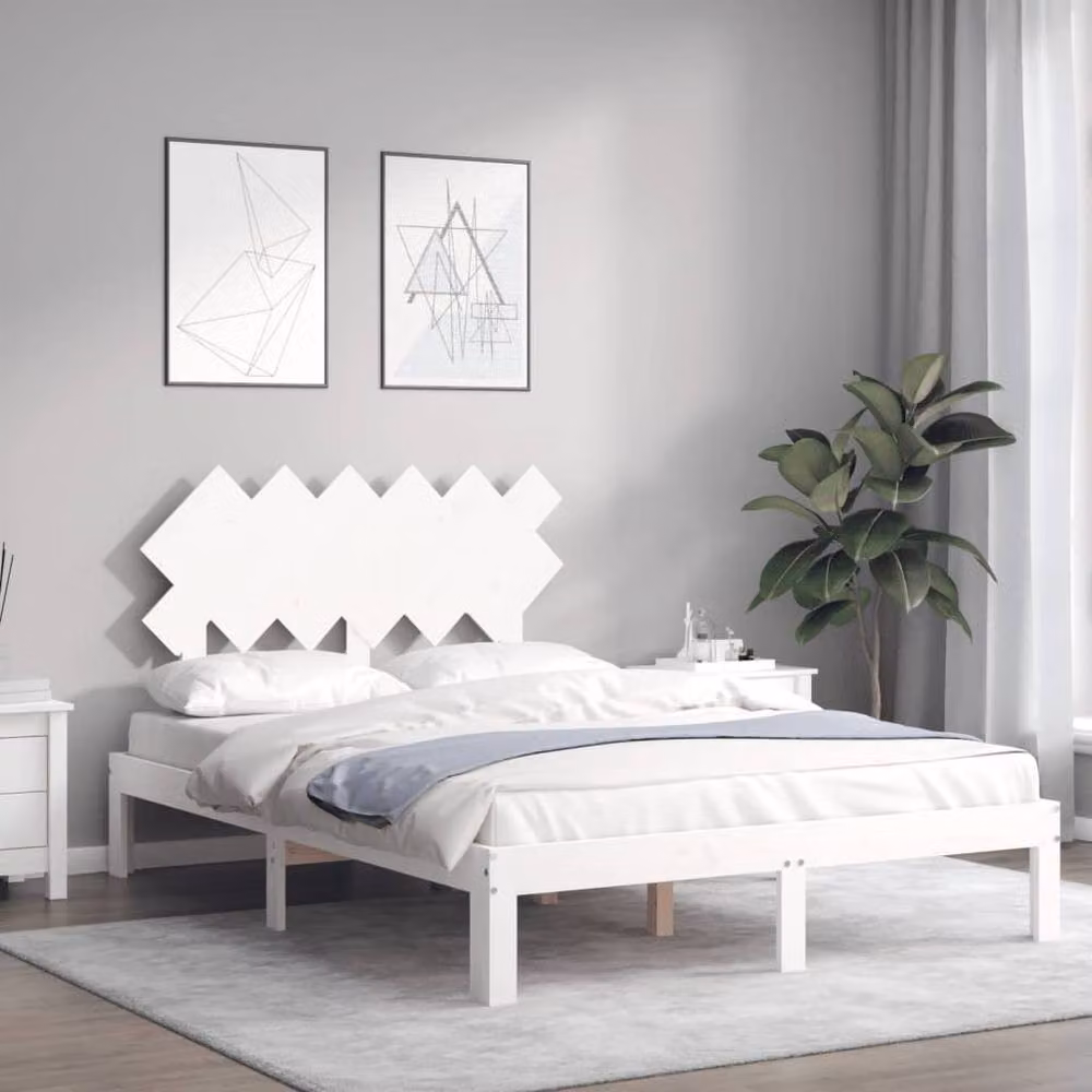 Berkfield Home Solid Wood Pine Bed Frame with Headboard in White, 120 x 200 cm – 2