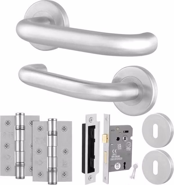 AFIT Satin Brushed Stainless Steel Return to Door Sash Lock Hinges in Silver, 150 x 150 mm