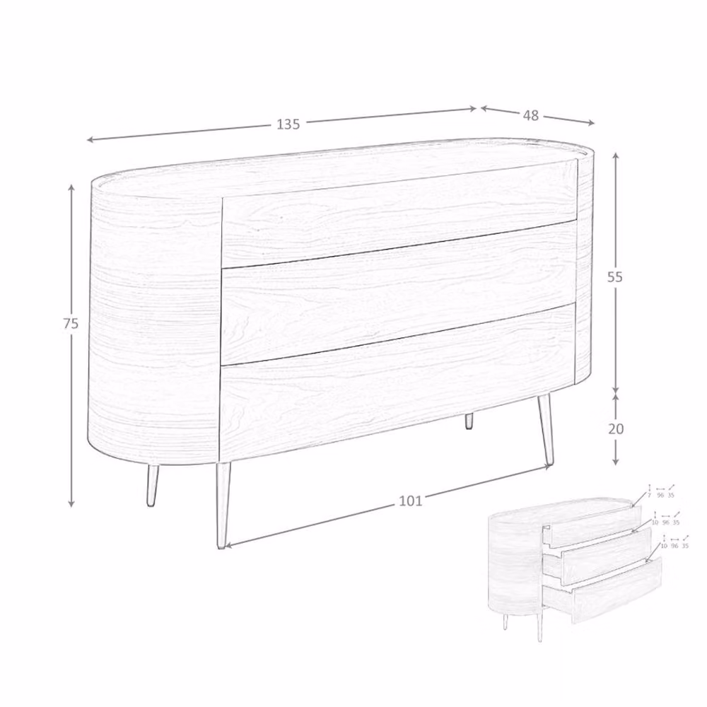 Angel Cerda Walnut Veneer Chest of Drawers with Black Steel Legs in Brown – 6