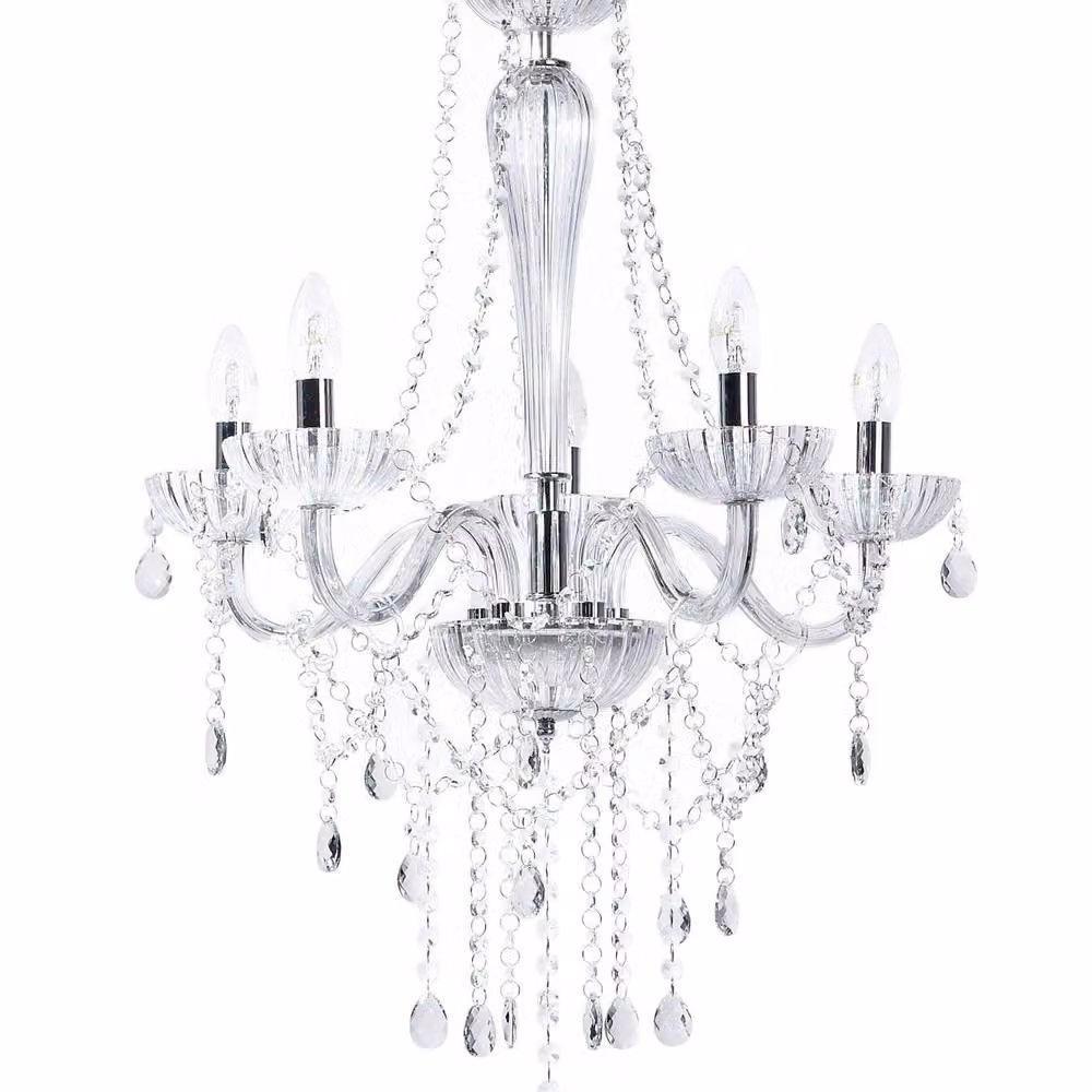Wyld and Coco 5-Light Crystal Chandelier in Silver and Transparent Glass, Height: 185 cm – 2