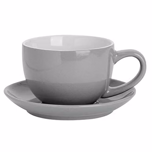 Argon Tableware Grey Stoneware Cappuccino Cup and Saucer Set, 250ml – 1