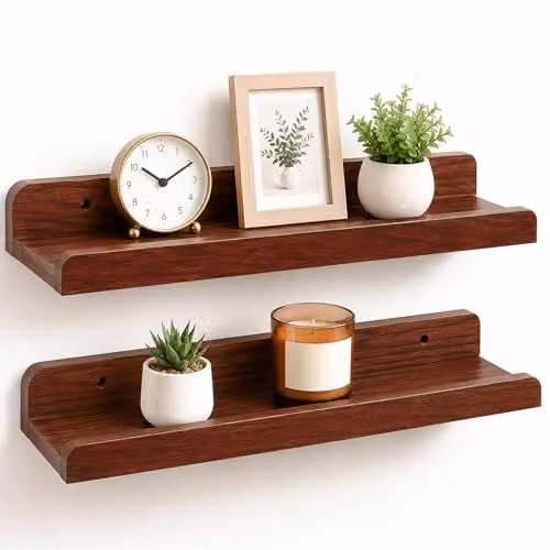 Innoteck Set of 2 Walnut MDF Floating Wall Shelves with U Shaped Design – 2