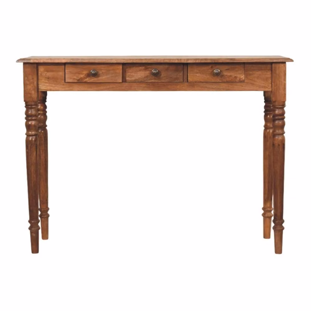 STILVORA Classic Rectangular Wood Console Table with 3 Drawers in Brown – 3