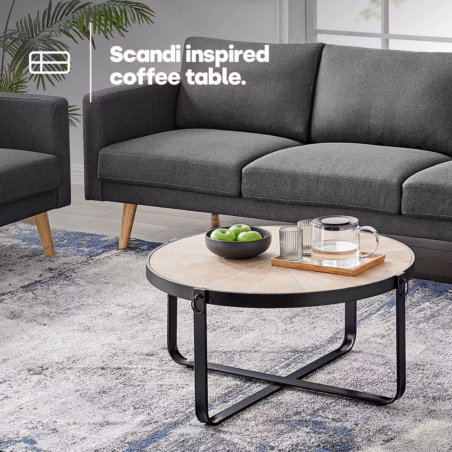 LIVIVO Kori Manchurian Ash Coffee Table with Industrial Metal Frame in Light Oak, W/D/H: 80 x 40 x 40 cm – 3