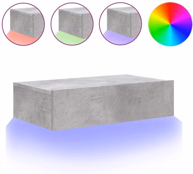 Berkfield Home Modern TV Cabinet with LED Lights in Concrete Grey, W: 60 cm, D: 35 cm, H: 15.5 cm