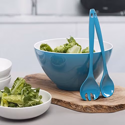 Zeal Melamine Salad Bowl and Server Set in Turquoise and White – 2