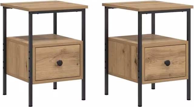 Berkfield Home Set of 2 Artisan Oak Bedside Cabinets in Brown, W/D/H: 34 x 36 x 50 cm – 1