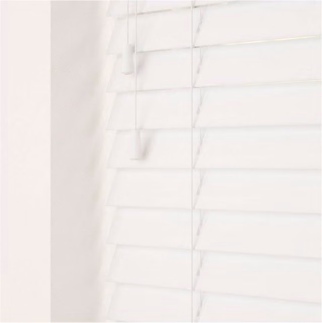 NewEdgeBlinds Smooth Finish Faux Wood Venetian Blinds with Cord in White, W: 130 cm, H: 120 cm
