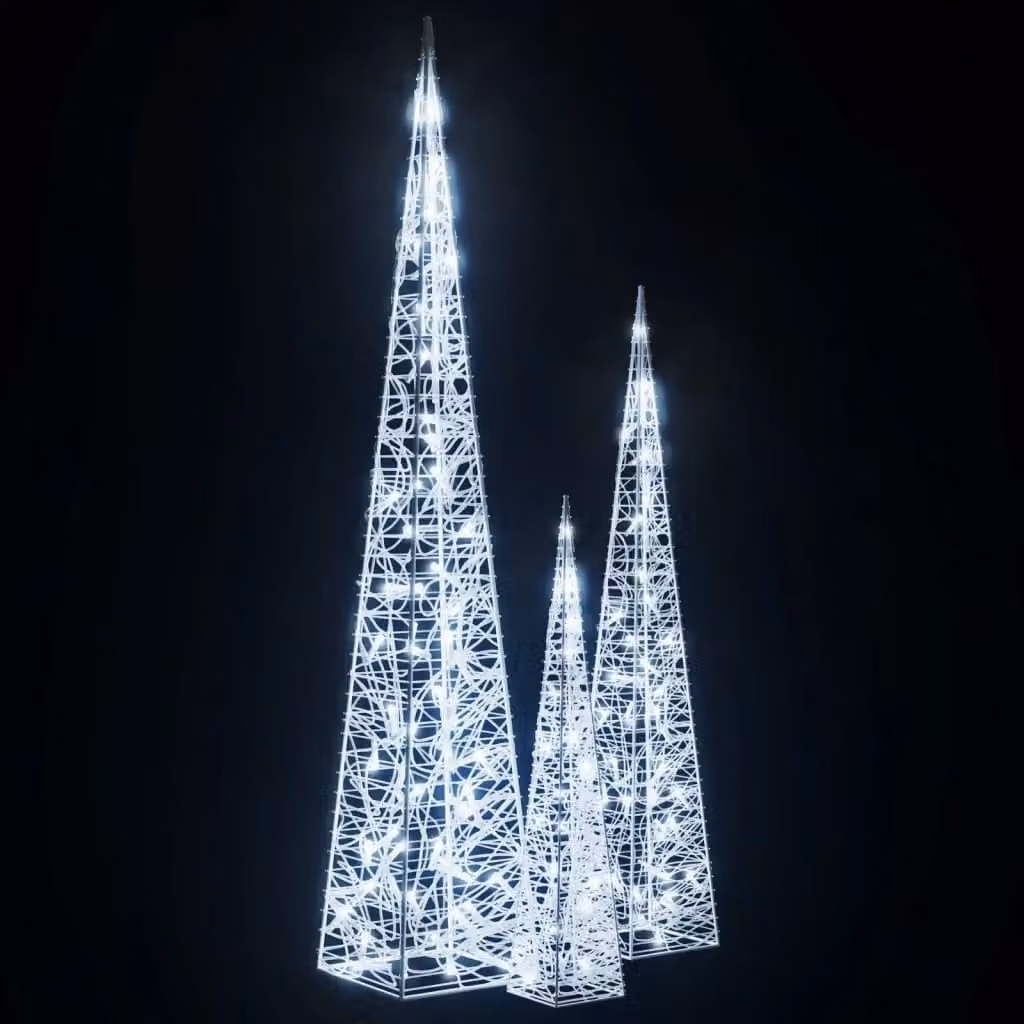 Berkfield Home Acrylic Decorative LED Light Cone Set in Cool White and Multicolour – 3