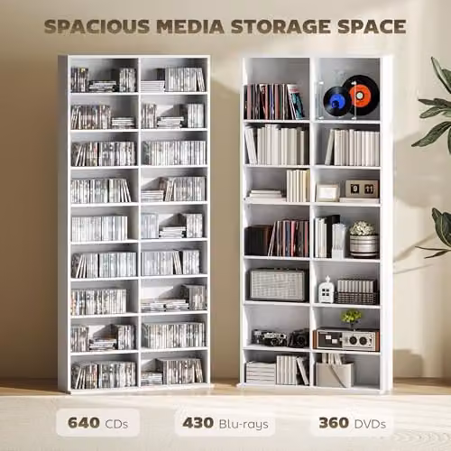 HOMCOM White Media Storage Unit with 18 Compartments and Adjustable Shelves – 3