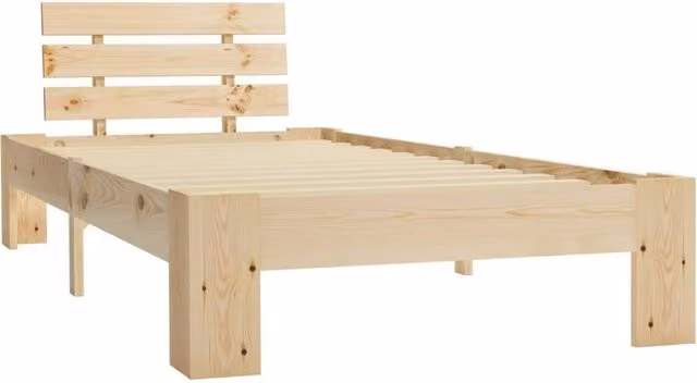 Berkfield Home Solid Pine Wood Bed Frame in Natural, W/D/H: 100 x 200 x 66 cm