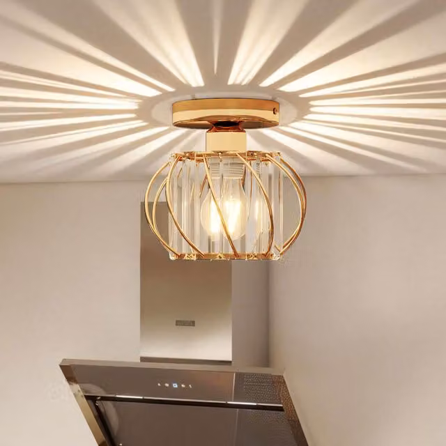 Emitto Modern Crystal Semi Flush Ceiling Chandelier in Yellow and Silver