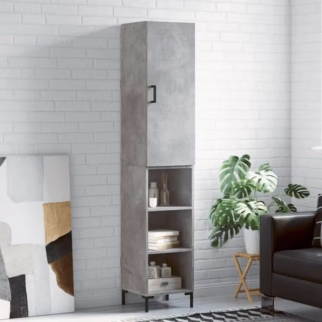 Berkfield Home Highboard in Concrete Grey, H 180 x W 34.5 x D 34 cm